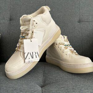 NWT Zara High Top Sneakers with Gems on Laces